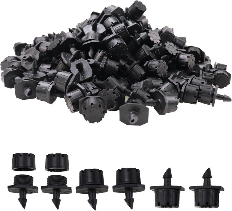 Nihfien 200 Pcs Adjustable Irrigation Drippers Sprinklers, Universal 1/4" Irrigation Micro Drip Emitters 8-Hole 360 Degree Watering Sprinkler for 4mm/7mm Garden Tube Watering System(Black) - Image 1